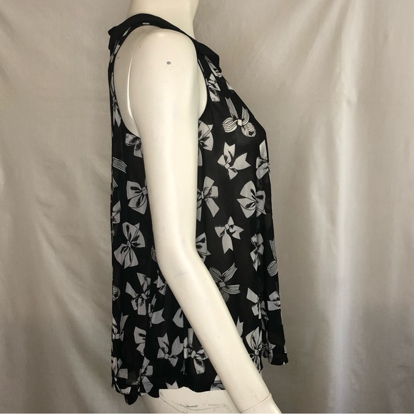 Woman’s sheer black top with white bows all over Peter Pan collar size large - Picture 4 of 13